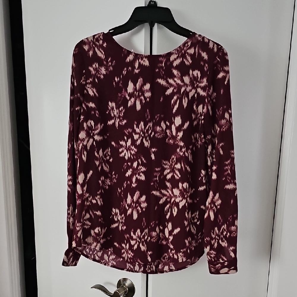 Maurices Burgundy and Pink Floral Blouse